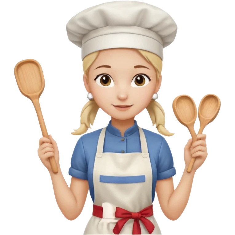 Young female pastry chef - single ponytail, apron, wearing a white hat, holding a rolling pin emoji