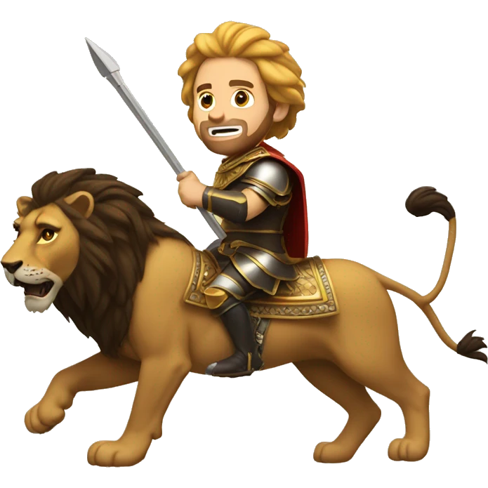 Ross riding a lion about to joust with Zack emoji
