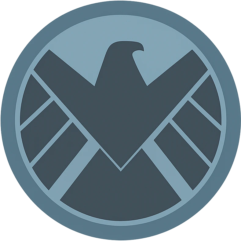 logo of a shield inspired by Marvel's S.H.I.E.L.D., modern, bold, circular emblem, eagle motif, flat color, suitable for branding emoji