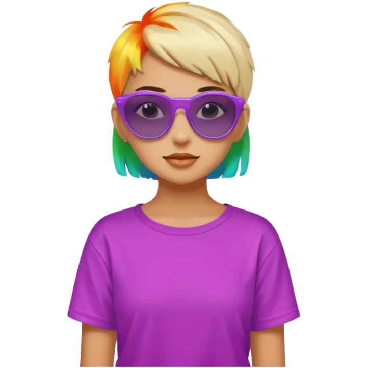 stylish teen girl wearing shades and dyed colorful short hair, stylish outfit emoji