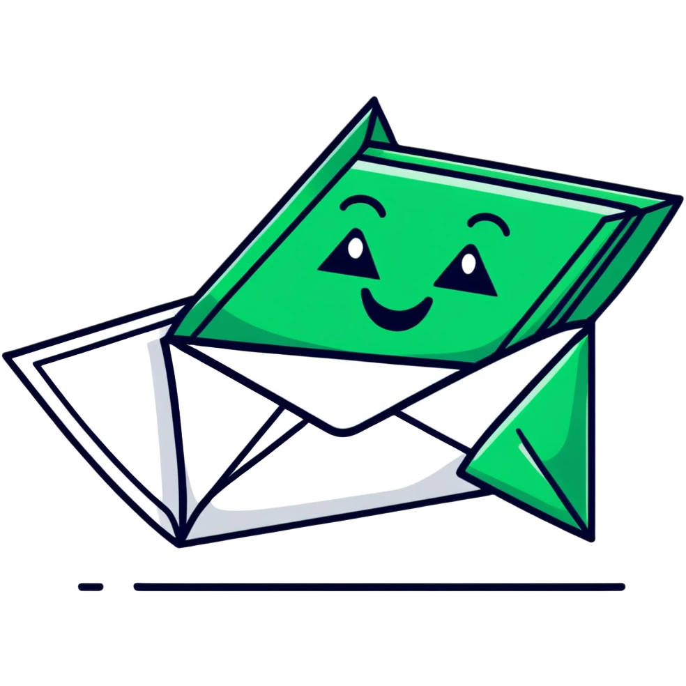 Geometric Maya style smile emoji - receiving a letter, strictly white and deep dark green only, angular sharp lines emoji