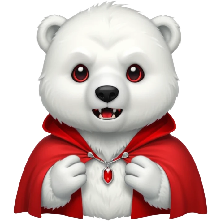Vampire animal, polar bear in red collar cloak, fangs emoji