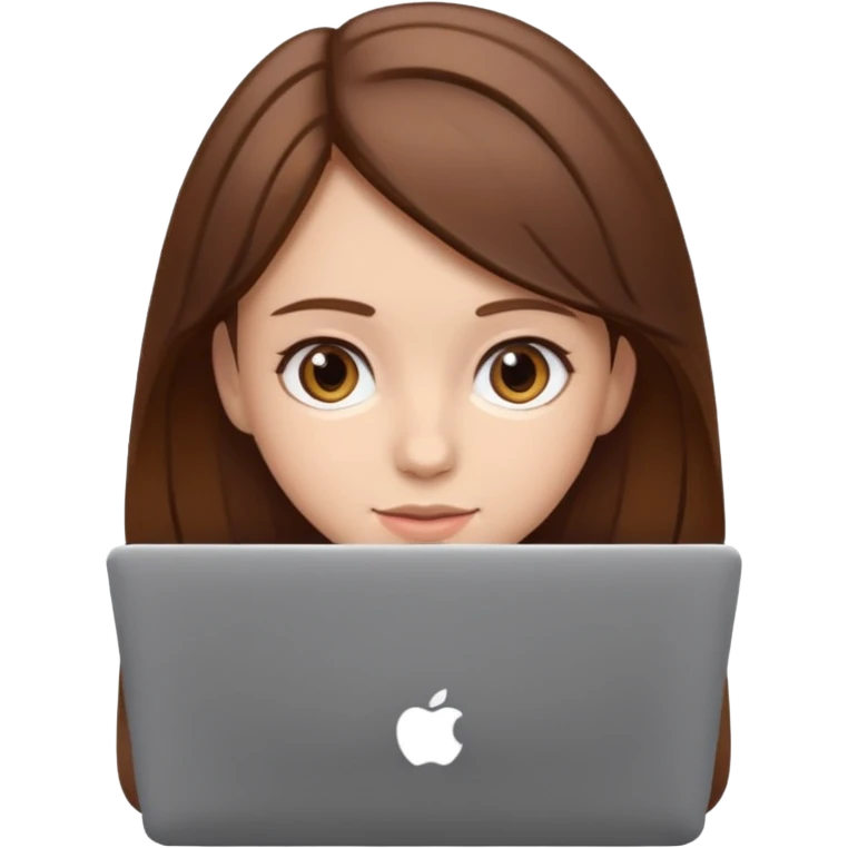 Девушка с коричневыми волосами изучает английский язык на ноутбуке emoji