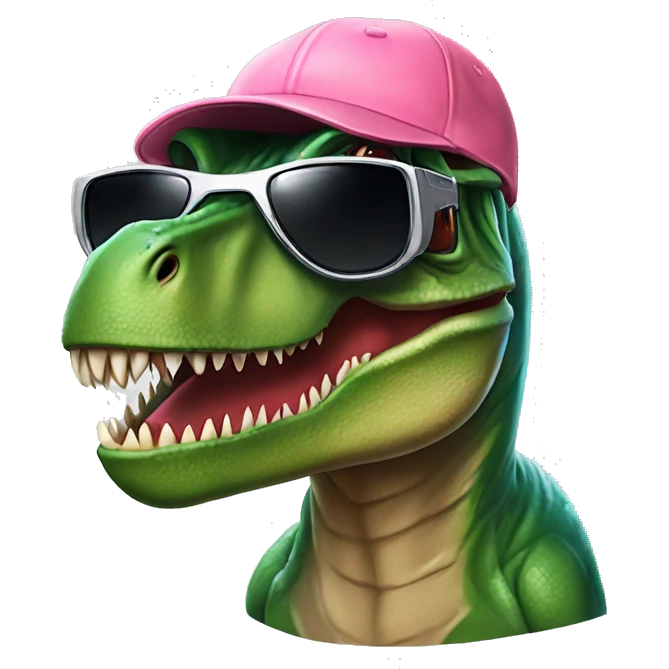 T-rex with sunglasses and a back to the future cap emoji