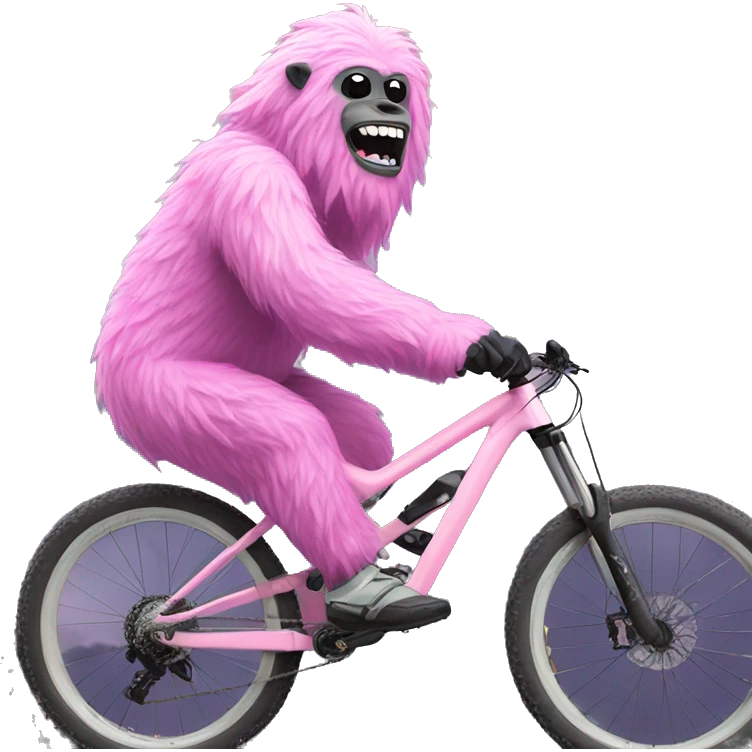 Yeti on a pink downhill mountain bike emoji