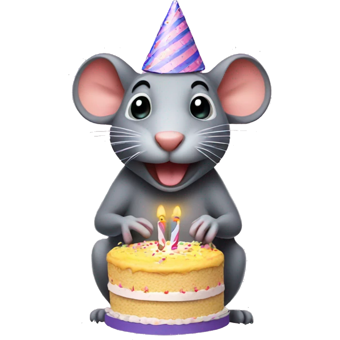 Make a rat with a birthday cake and hat emoji