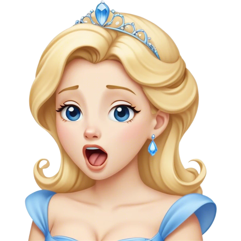 Cinematic Realistic Yawning Cinderella Portrait, showcasing lifelike porcelain skin and intricately detailed golden-blonde hair styled flawlessly as she mid-yawn reveals a moment of tender vulnerability. Her half-closed blue eyes and relaxed expression are rendered with natural, soft lighting that emphasizes the subtle textures of her face and the detailed, flowing fabric of her iconic gown. The scene glows with a cozy, authentic warmth that captures a rare, intimate moment of repose. emoji