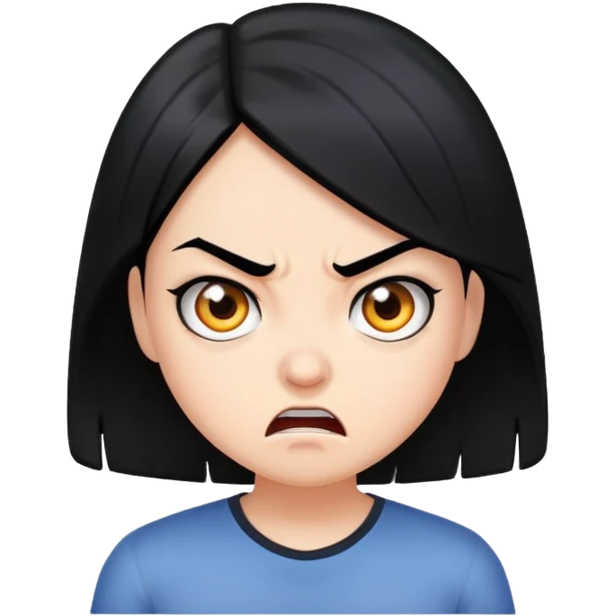 girl with black hair mad face emoji