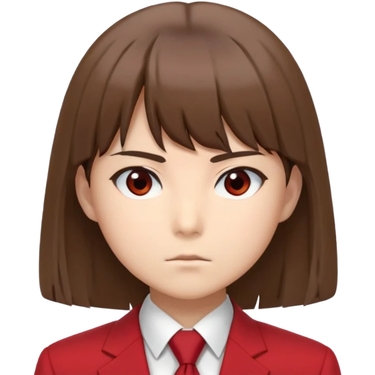 Kiyotaka Ayanokoji from Classroom of the Elite, calm emotionless eyes, medium-length straight brown hair with bangs, serious neutral expression, school uniform with red blazer and tie, face close-up emoji