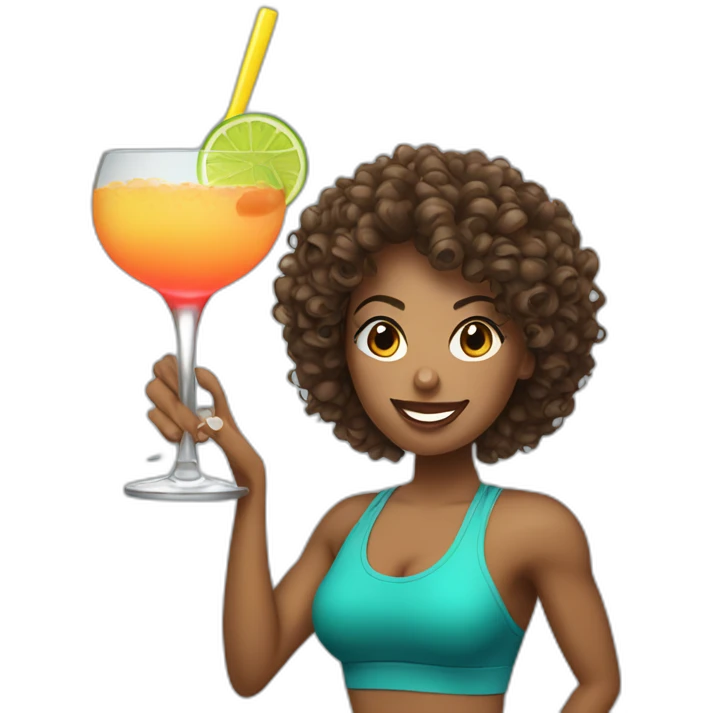 Curly hair female personal trainer drinking cocktail emoji