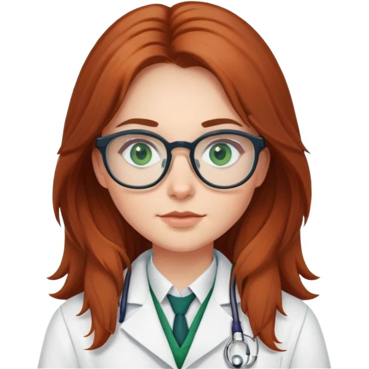 A beautiful Auburn, long-haired girl, green eyes glasses, wearing a Scottish outfit and a scientist white lab coat emoji