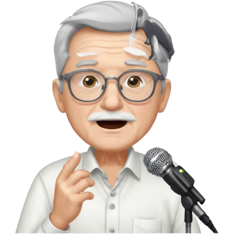 singer, Old man, singing to mic, white shirt glasses emoji