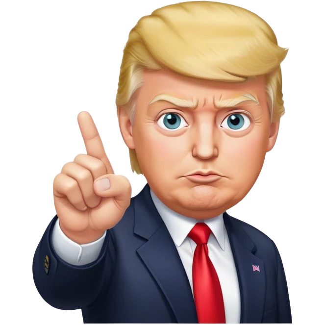 Super realistic Donald Trump pointing index finger up, realistic eyes emoji