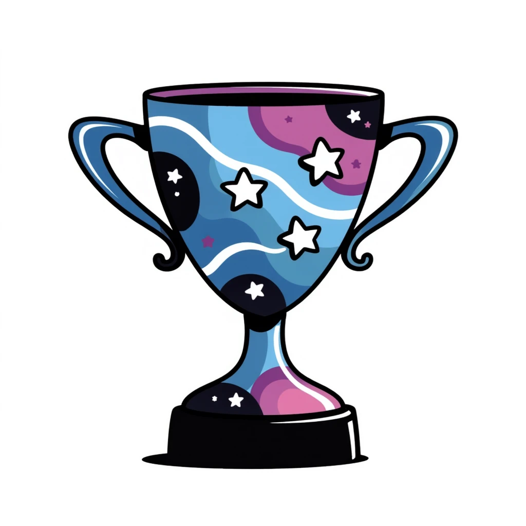 An alien trophy with universe-inspired colors, galactic swirls, and star details emoji
