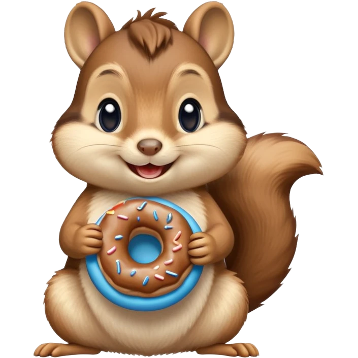 chip- munck holding a piece of donut-shaped blue cereal with a smile on his face emoji