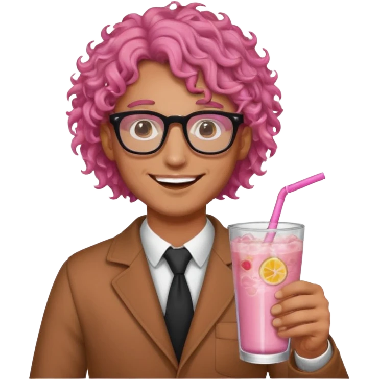pink curly haired drink holder man with glasses  emoji
