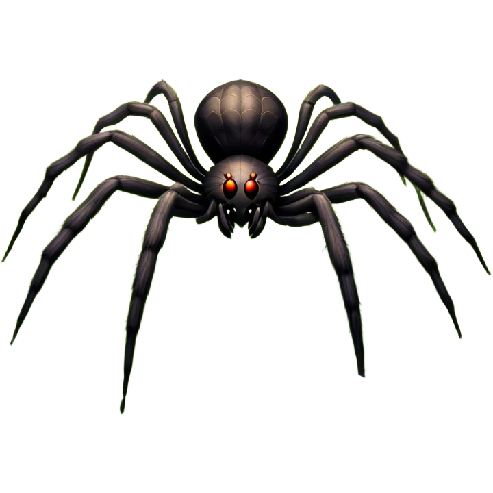 Huge spider sitting on grass with flowers, surrounded by a lush meadow. Detailed legs and body, with soft natural lighting enhancing its texture. Calm, serene background with vibrant greenery and a clear sky. Transparent background. emoji
