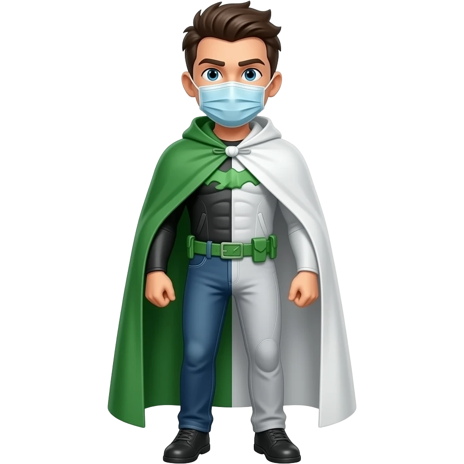 תעשה בנאדם עם מסכה וקפצ׳ון חצי ירוק חצי לבן עם כלל הגוף emoji