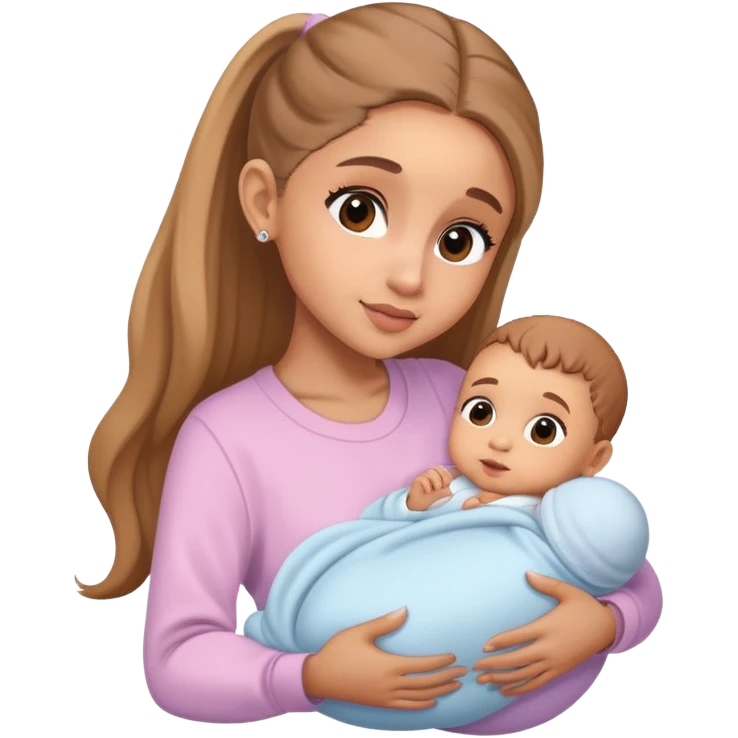 Ariana Grande with light skin holding a newborn baby emoji