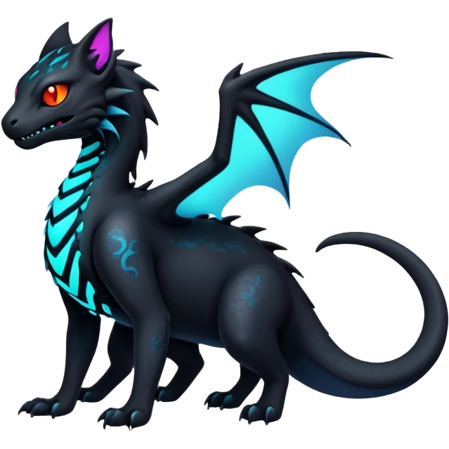 Black Dark Nocturnal Neon-glowing Abyssal Nightly Abyss-Cat-Salandit-Gryphon-Fakémon Creature (full body) emoji