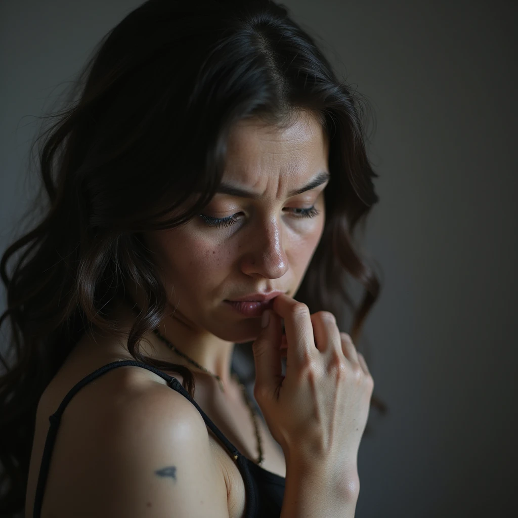 donna triste che mangia insalata, espressione triste, iperrealismo 4K, variazione 1 emoji
