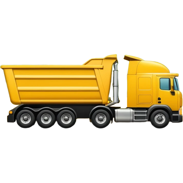 yellow sleeper semi truck with a large end dump trailer in a country landscape, emoji style emoji