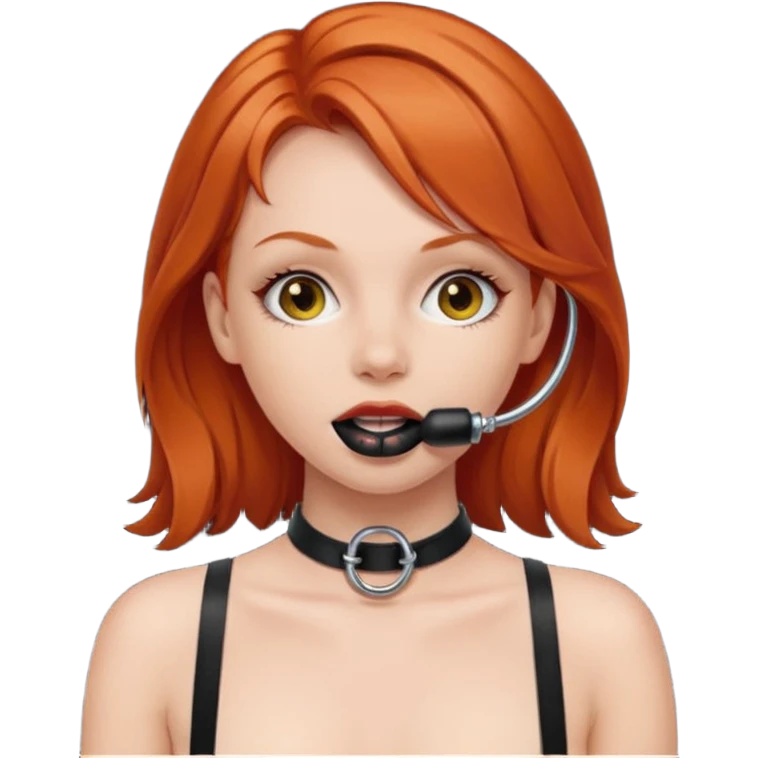 Redhead girl nude with ballgag emoji