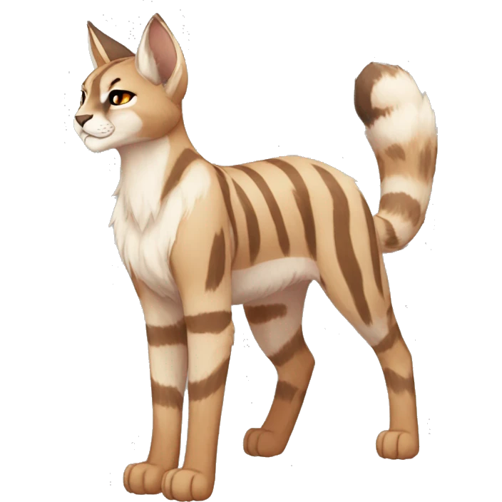 Anthro Beige-Orange-Brown Striped Fur-Sona-Fakemon Lynx-Caracal Full Body emoji