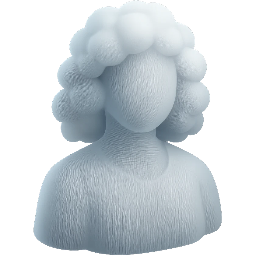 faceless person, facing forward, composed entirely of white fluffy convex clouds, shoulder length, no shadows, matte glass style emoji