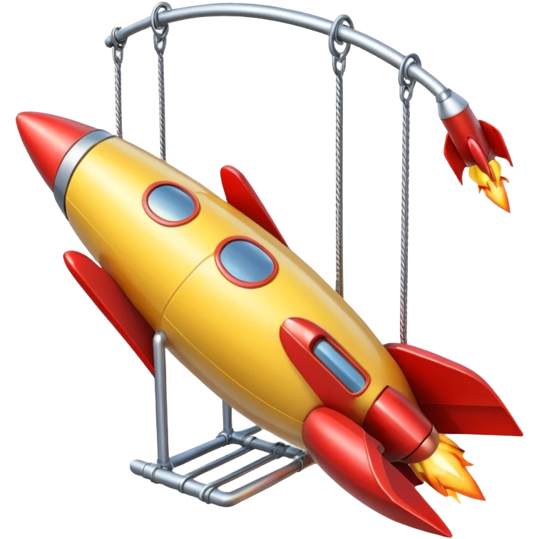 an iOS emoji style swing with rockets mounted on the sides of the seat, ready for takeoff emoji