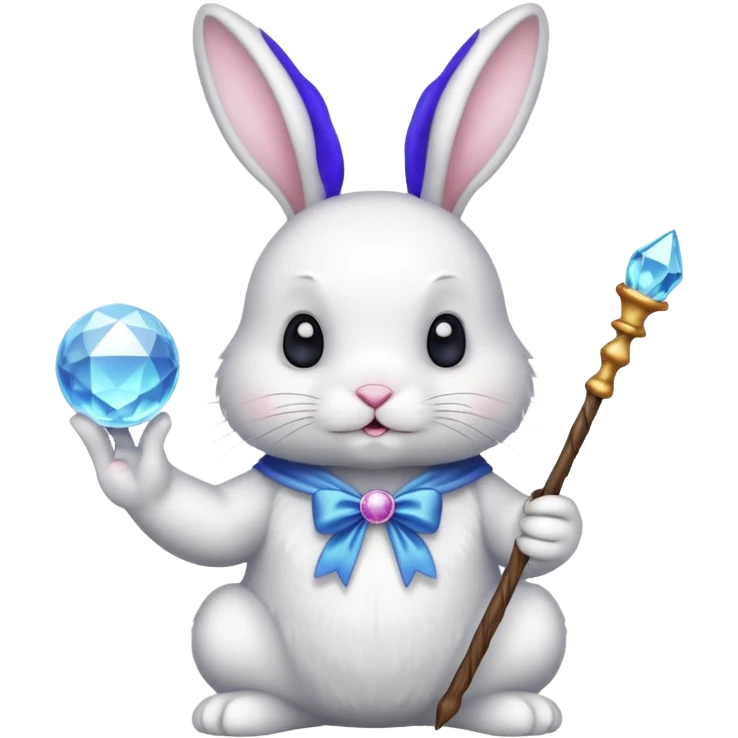 White bunny with wand and with crystal ball emoji