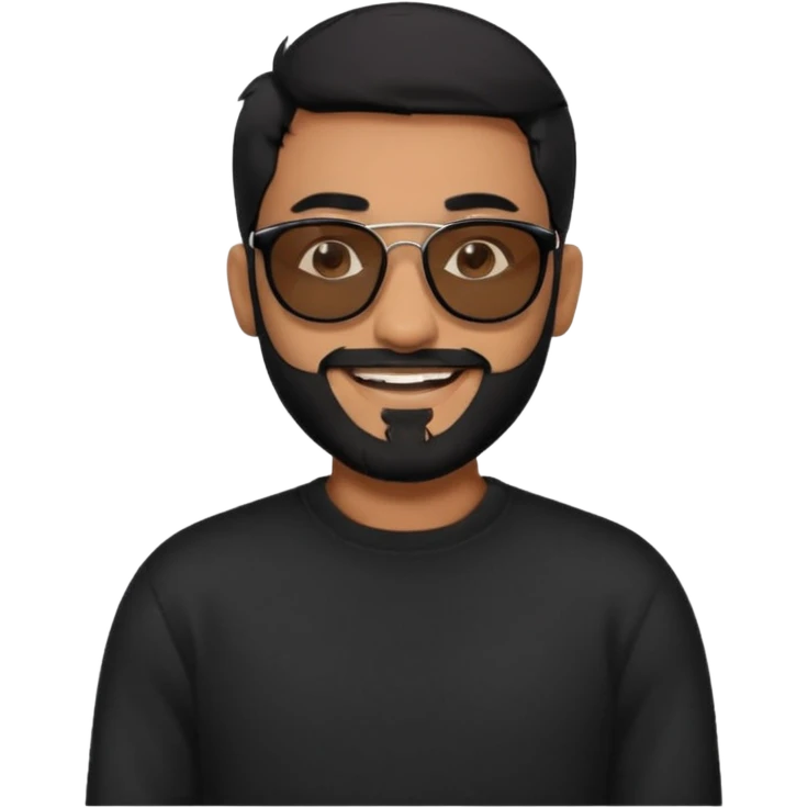 Indian man with  black hair and beard and black sunglasses and black jumper emoji