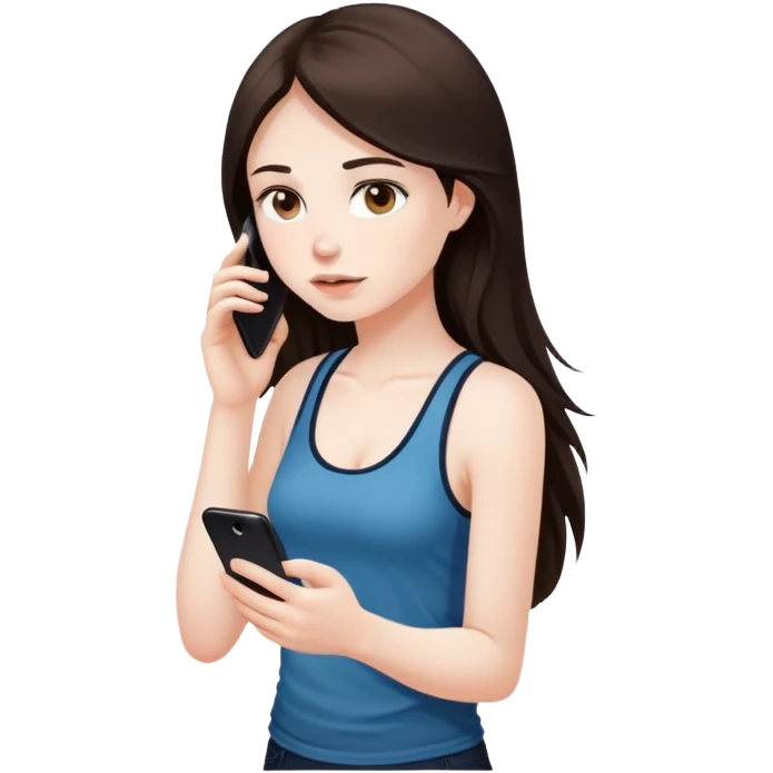 girl with long dark brown hair and pale wearing a tank top, on her phone emoji