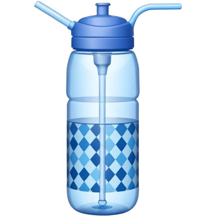Blue patterned water bottle with handle and straw emoji