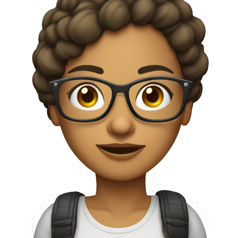 mujer cabello castaño con lentes con una mirada empaticay divetidad  emoji