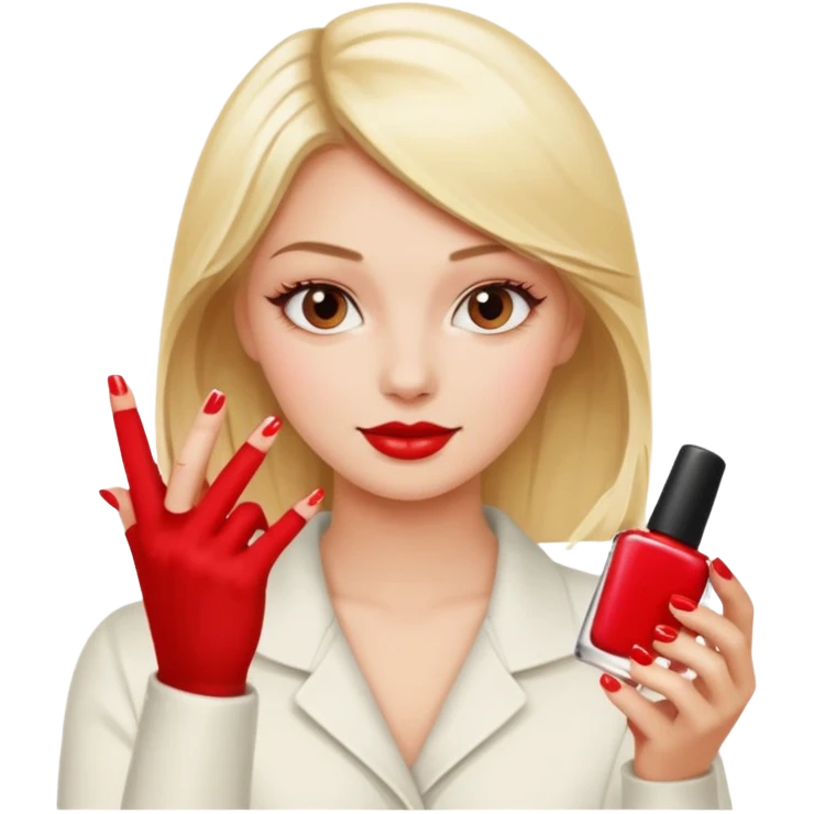 mulher loira pintando unhas emoji