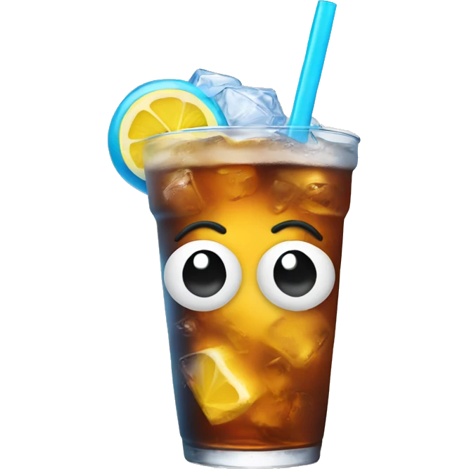 Ice tea with blue straw emoji