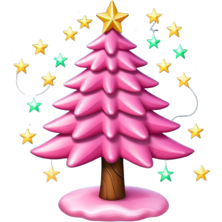 Crea un arbol de navidad en color rosa que parezca de caramelo Agrega luces navideñas has que la estrella brille emoji
