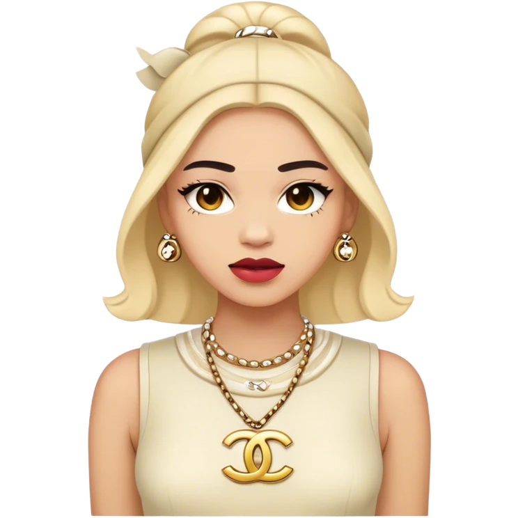 Cinematic Realistic Chanel Pop Culture Emoji, depicted with timeless elegance and iconic style rendered with luxurious textures and dynamic, sophisticated lighting. emoji