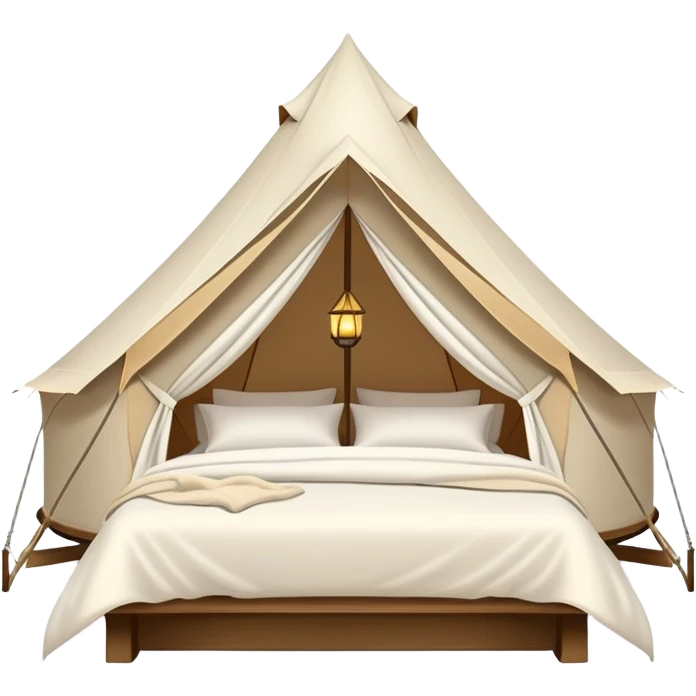 luxury glamping bell tent with chandeliers and plush bedding emoji