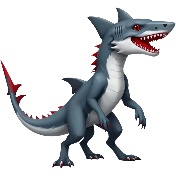Cool Realistic dark edgy canine-vernid-sergal-fursona-hybrid-animal creature with a shark-tail and red scars, full body, with sharp markings  emoji