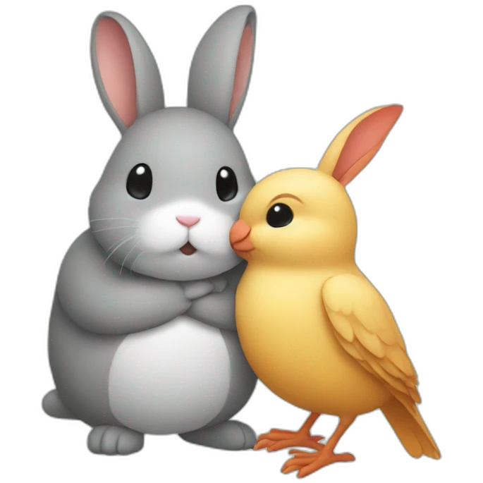 Rabbit hugging a bird emoji