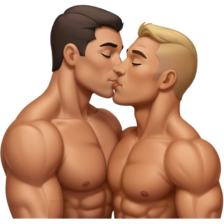 Two muscular men kissing emoji