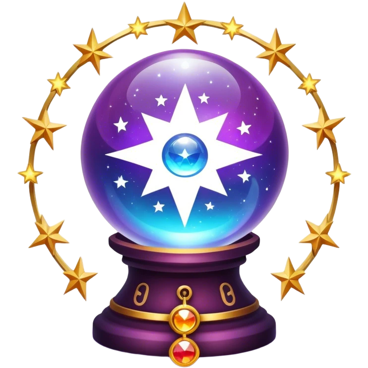 A vibrant, mystical icon symbolizing fortune telling and esotericism. Include elements like a crystal ball, tarot cards, stars, and mystical symbols with a glowing, ethereal feel. The design should be colorful, eye-catching, and evoke a sense of magic and mystery. emoji