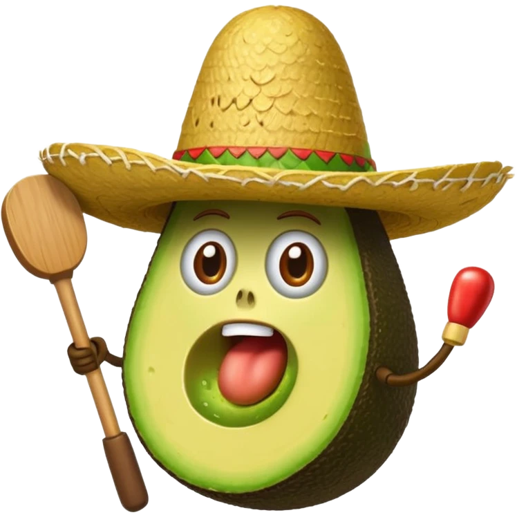 avocado popping up from guacamole wearing a sombrero with a mallet about to hit, whack-a-mole inspired, iOS emoji style emoji