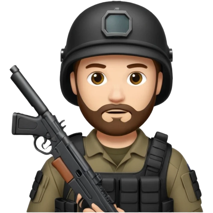 SWAT member with white skin and brown beard and gun emoji