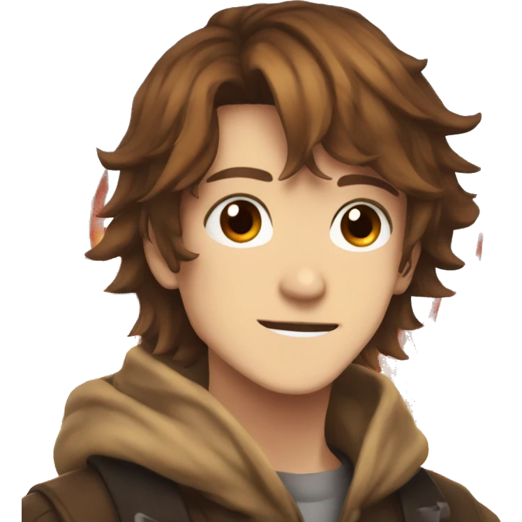 Anime boy long brown hair fire tattoo on his face  emoji