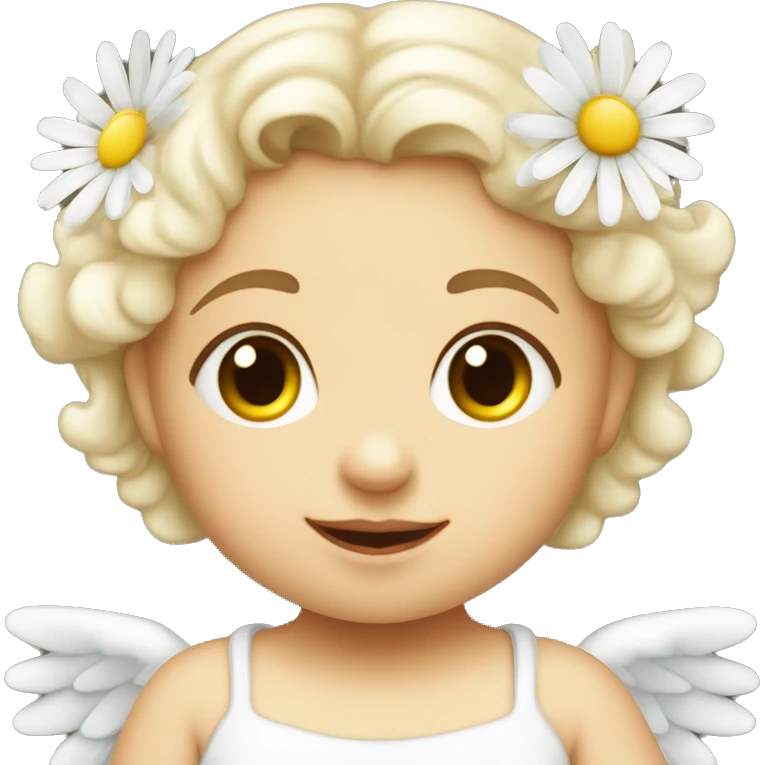 Cocasian Baby angel girl with a daisy flower emoji