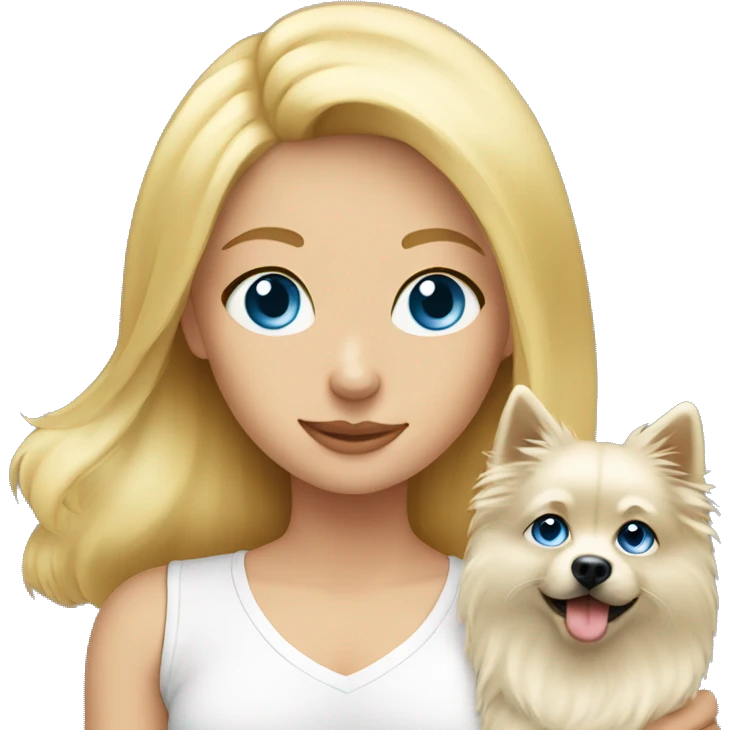 Blonde girl blue eyes holding spitz  emoji