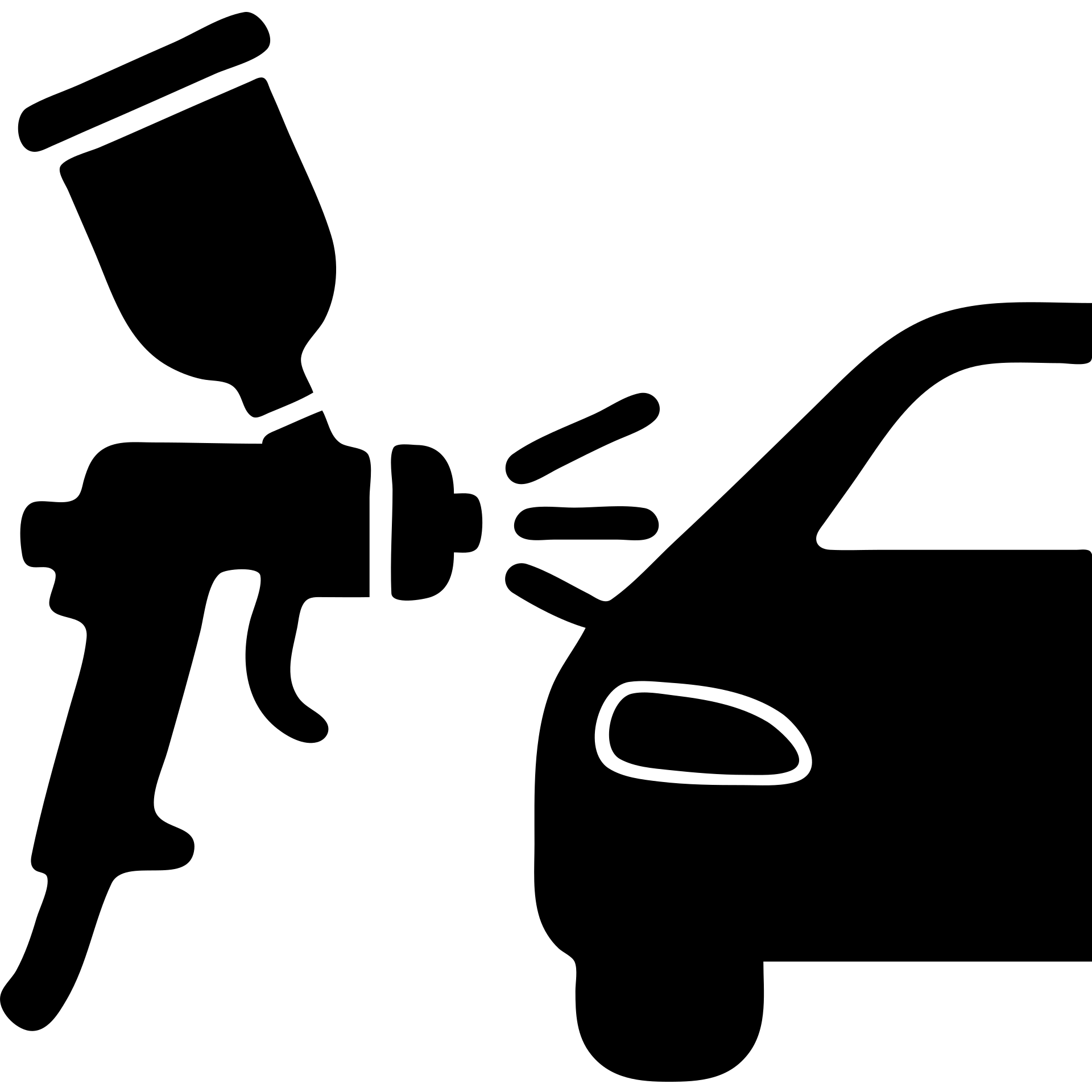 solid icon of a paint spray gun aiming at a car section, glossy black paint spraying out, silver details, clean lines, minimal and elegant emoji